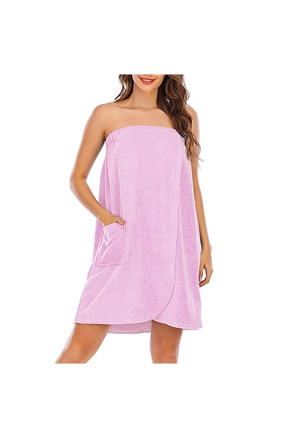 Towel Wrap for Women After Shower Short Bathrobe Casual Adjustable One Shoudler Soft Bath Robe with Pocket S-XXL