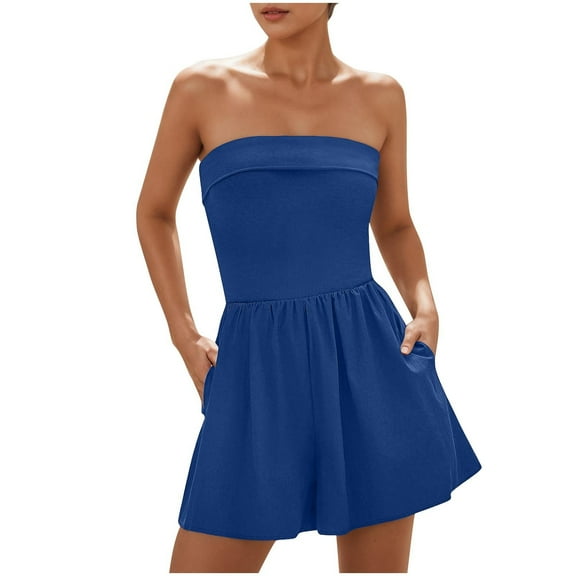 biudgviw Tube Tops Jumpsuits for Women Strapless One Piece Tank Bandeau Rompers with Pockets Trendy Party Clothes Summer Outfits