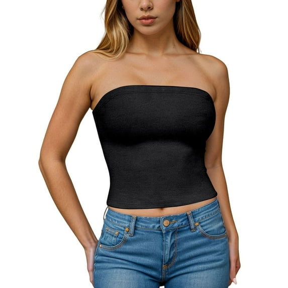 biudgviw Tube Tops for Women Strapless Tank Bandeau Soild Color Backless Sleeveless Corset Shirts Trendy Party Date Night Outfits
