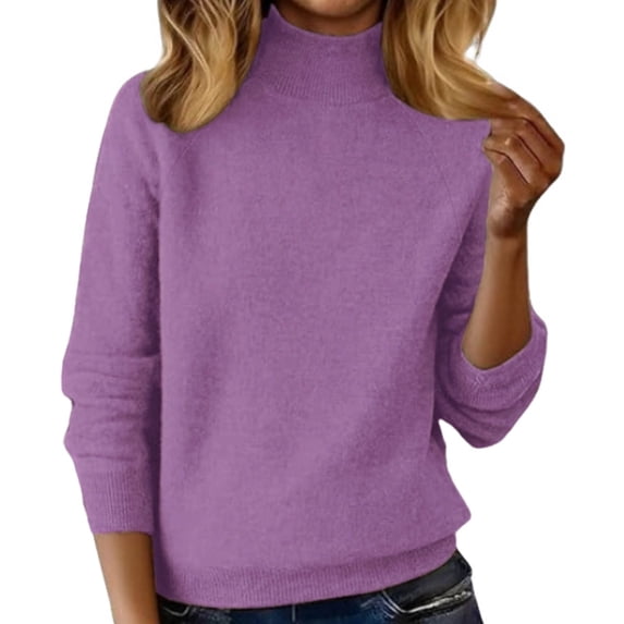 biudgviw Turtleneck Tops for Women Classic Fit Long Sleeve Sweaters Comfortable Loose Fit Knit Pullover Fall Winter Clothes(Purple,X-Large)