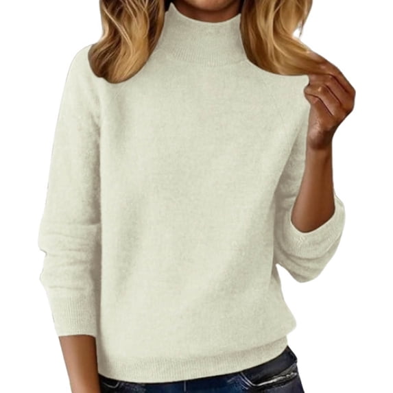 biudgviw Turtleneck Tops for Women Classic Fit Long Sleeve Sweaters Comfortable Loose Fit Knit Pullover Fall Winter Clothes(White,X-Large)
