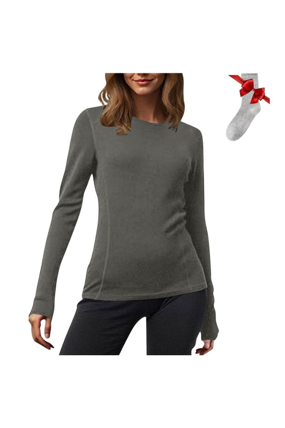 Undershirts for Women Warm Thermal Long Sleeve Base Layer Tops Lightweight Slim Fit Crew Neck Shirts with Socks Gift for Women
