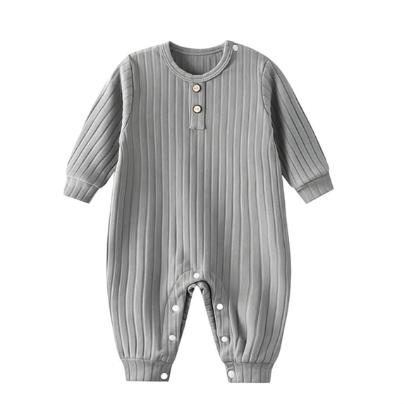 biudgviw Unisex Newborn Baby Jumpsuit Infant Long Sleeve Rompers Casual Buttons Textured Fall Outfits for Boys and Girls(Gray,12-18 Months)