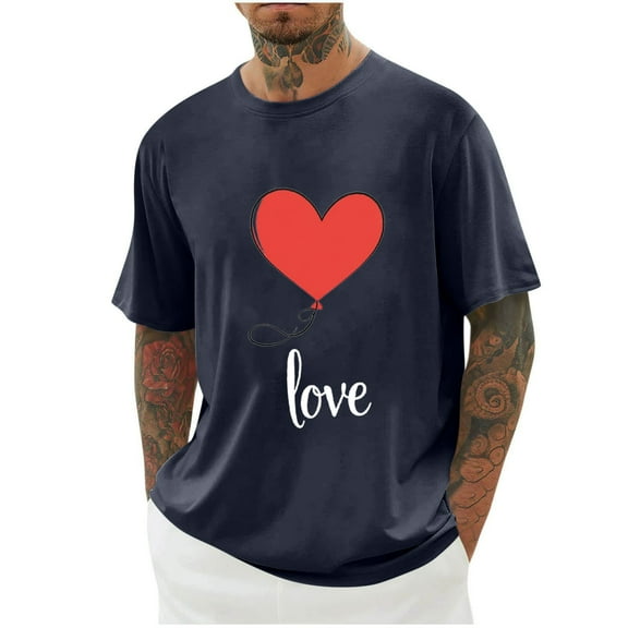 biudgviw Valentine T Shirt for Men Heart Print Short Sleeve Workout Tops Casual Loose Fit Fitness Crewneck Shirts M-4XL