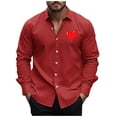 thumbnail image 1 of biudgviw Valentines Day Shirt for Men Long Sleeve Heart Print Graphic Tops Lightweight Casual Lapel Button Down Shirt Gifts for Men, 1 of 4