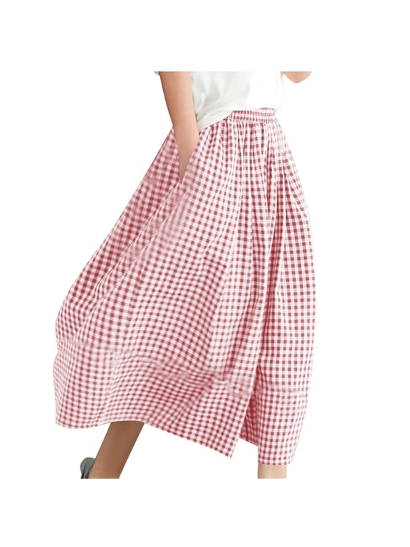 Wide Leg Pants for Women Baggy Plaid Capri Pants Culottes High Waisted Palazzo Trousers with Pockets Summer Lounge Capris