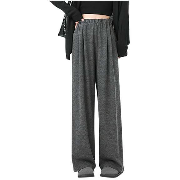 biudgviw Wide Leg Pants for Women Casual Fall Elastic High Waist Sweatpants with Pockets Lounge Straight Leg Pants