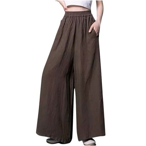biudgviw Wide Leg Pants for Women Comfy Loose Elastic High Waisted Long Pants Flowy Beach Palazzo Pants with Pockets