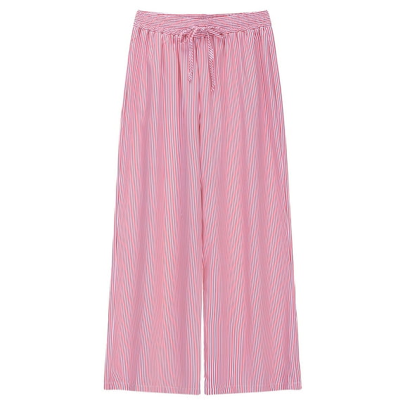 biudgviw Wide Leg Pants for Women Elastic Waisted Striped Pajama Pants Comfy Loose Fit Lounge Palazzo Trousers Vacation Beach Clothes