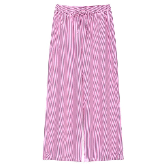 biudgviw Wide Leg Pants for Women Elastic Waisted Striped Pajama Pants Comfy Loose Fit Lounge Palazzo Trousers Vacation Beach Clothes