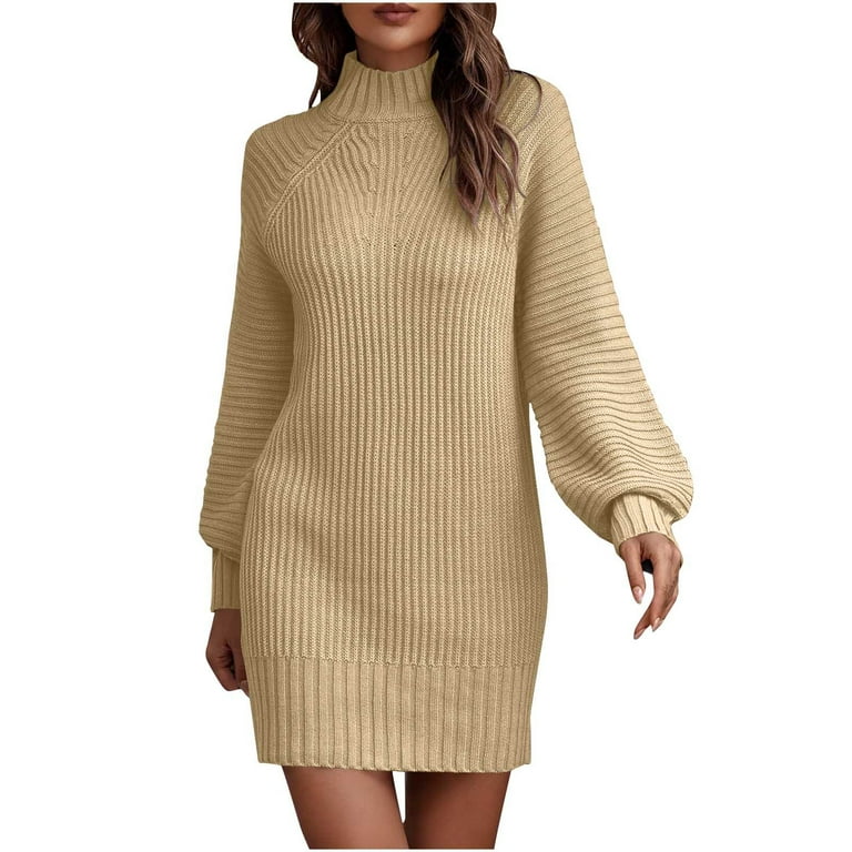 Fashion High Collar Long Sleeves Sweater Mini Dress Fashion High Collar Long Sleeves Sweater Mini Dress