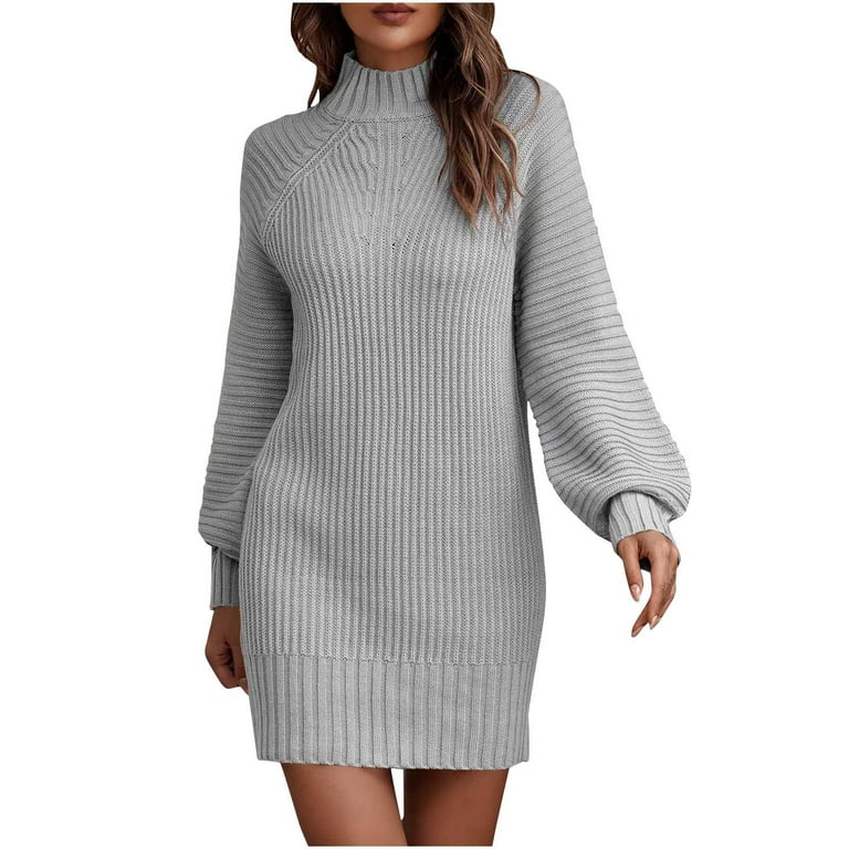 Fashion High Collar Long Sleeves Sweater Mini Dress Fashion High Collar Long Sleeves Sweater Mini Dress