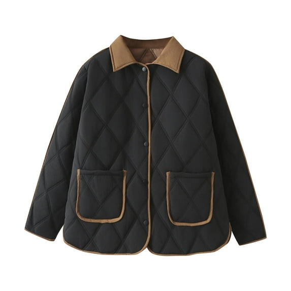 biudgviw Winter Jackets for Women Turndown Collar Quilted Elegant Puffer Jacket Long Sleeve Plus Size Lightweight Outwear