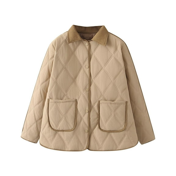 biudgviw Winter Jackets for Women Turndown Collar Quilted Elegant Puffer Jacket Long Sleeve Plus Size Lightweight Outwear