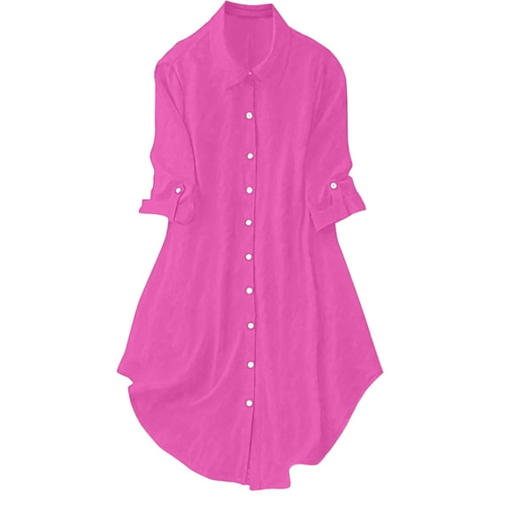 biudgviw Women Button Down Shirt Casual Loose 3/4 Sleeve Dress Shirt Lightweight Business Work Lapel Tops Fall Classic Outfits