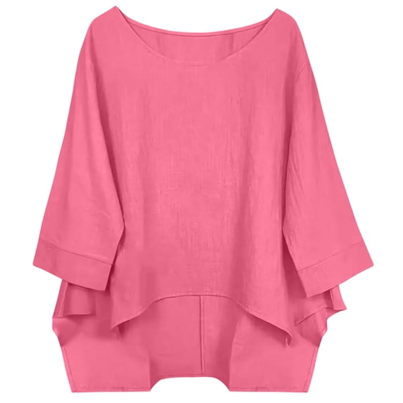 biudgviw Women Oversized T-Shirt Crewneck Half Sleeve Linen Shirts Asymmetrical Hem Casual Summer Tops for Beach Vacation