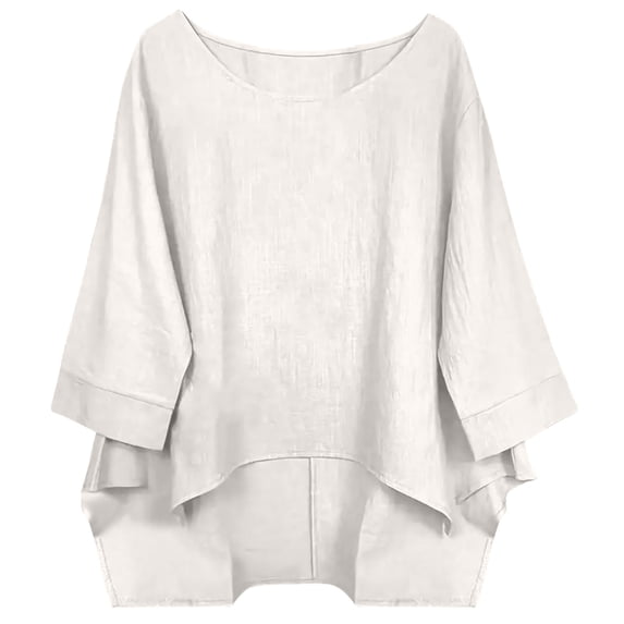 biudgviw Women Oversized T-Shirt Crewneck Half Sleeve Linen Shirts Asymmetrical Hem Casual Summer Tops for Beach Vacation