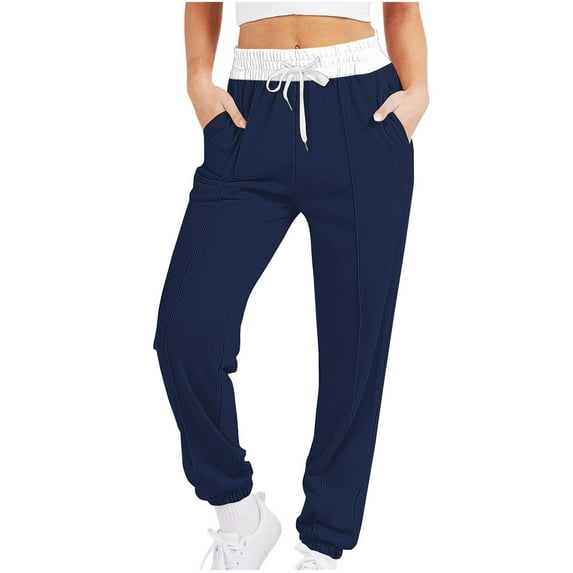 biudgviw Women Sweatpants Cinch Bottom Color Block Workout Joggers Pants Casual Drawstring High Waisted Sports Pants with Pockets