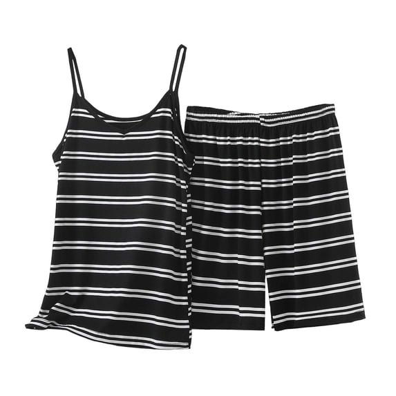 biudgviw Women Two Piece Outfits 2 Piece Cami Lounge Set Striped Sleeveless Tank Tops and with Shorts Pj Set Soft Sleepwear