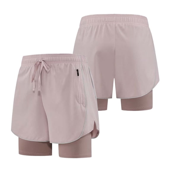 biudgviw Women's 2 in 1 Athletic Running Shorts Drawstring High Waisted Yoga Shorts Quick Dry Workout Shorts with Zipper Pockets