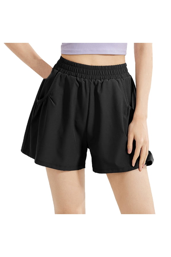 Women's 2 in 1 Running Shorts Wide Leg High Waisted Yoga Shorts Casual Fitness Workout Shorts for Outdoor Hiking with Pockets