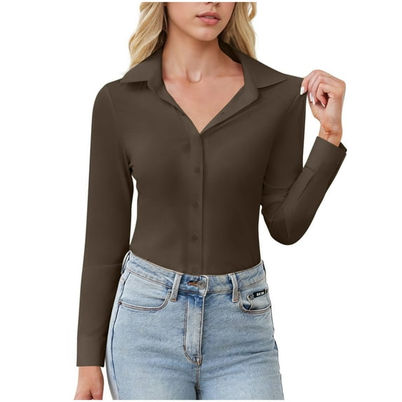 biudgviw Women's Button Down Shirt Business Casual Long Sleeve Work Tops Slim Fitted Stretch Dressy Blouse Office Outfits