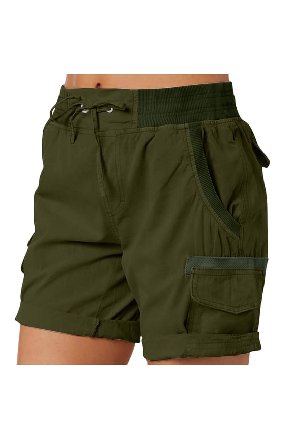Women's Cargo Shorts Outdoor Hiking Drawstring High Waisted Rolled Hem Bermuda Shorts Lightweight Summer Shorts with Pockets
