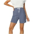 thumbnail image 1 of biudgviw Women's Casual Striped Shorts Summer Loose Wide Leg Shorts Drawstring Elastic Waist Shorts with Pockets Beach Vacation Clothes, 1 of 5