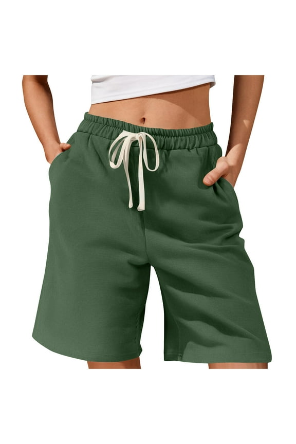 Women's Corduroy Shorts Elastic Waist Bermuda Shorts Comfy Casual Drawstring Knee Length Shorts with Pockets