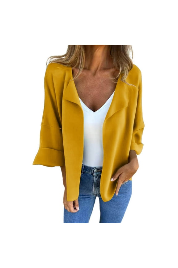 Women's Cropped Cardigan for Fall Trendy Clothes Plus Size 3/4 Sleeve Open Front Jacket Casual Loose Lapel Lightweight Cover Ups