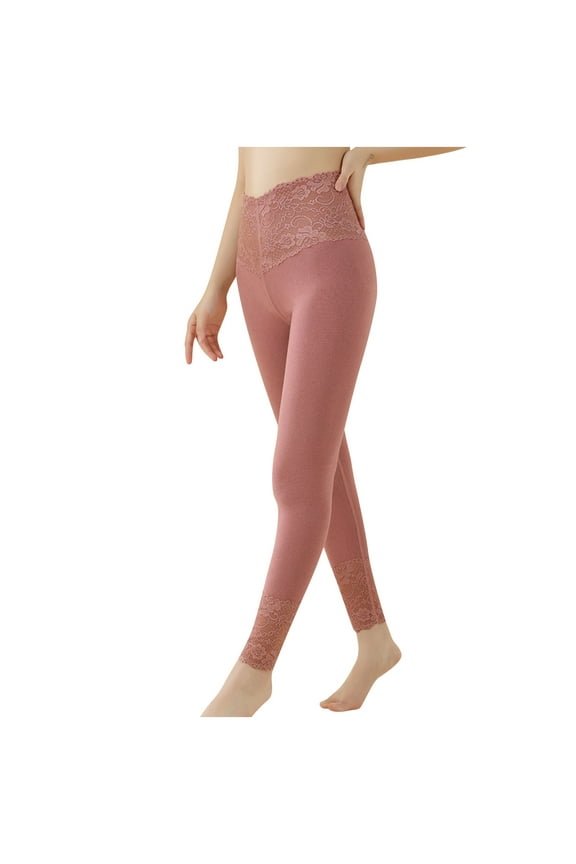 Women's Lace Leggings for Cold Winter Warm Thermal Brushed Underwear Bottoms Elastic Waisted Ankle Length Yoga Pants