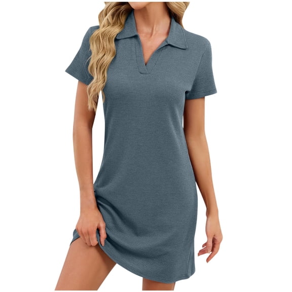 biudgviw Women's Nightgown Short Sleeve Plain Sleepwear Textured Casual Lapel Knit Nightshirts Soft Comfy Loungewear S-XXL