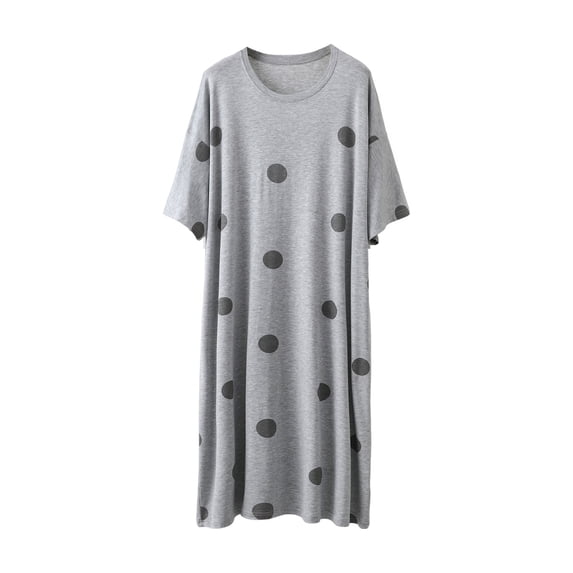 biudgviw Women's Nightgown Short Sleeve Sleepwear Fashion Polka Dot Print Crewneck T Shirt House Dress Cute Nightwear