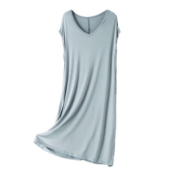 biudgviw Women's Nightgowns Sleeveless Sleep Shirts Wide Strap Soft V Neck Nightdress Lightweight Casual Mid Length Sleepwear