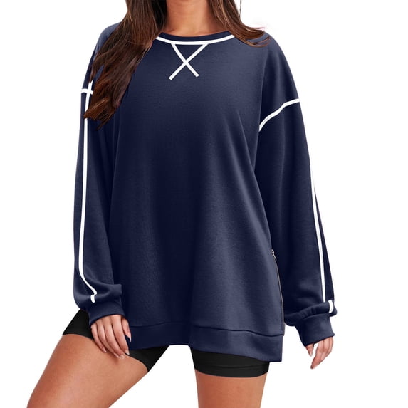 biudgviw Women's Oversized Sweatshirts Long Sleeve Crewneck Side Zipper Pullover Tops Fall Trendy Clothes