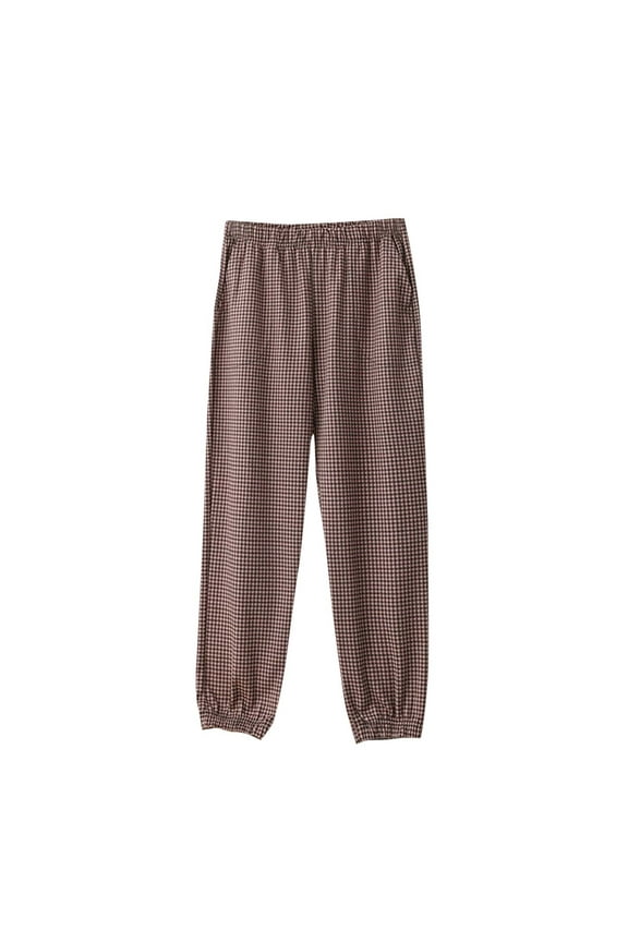 Women's Plaid Pajama Pants Plus Size Brushed Cinch Bottom Elastic Waisted Lounge Pants Classic Comfy Sleepwear Pants with Pockets