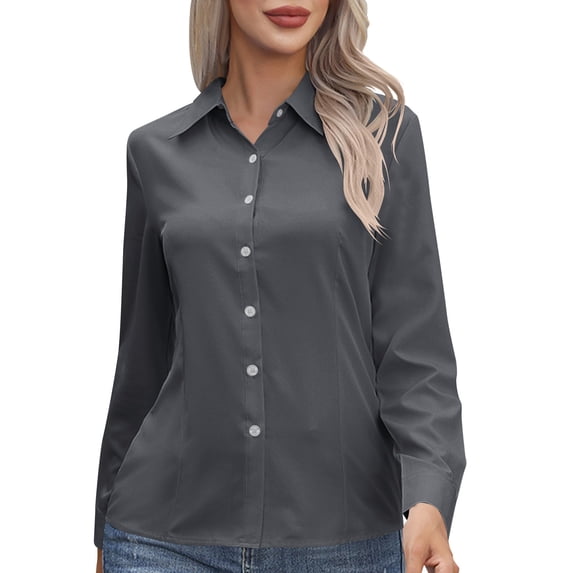 biudgviw Women's Plus Size Button Down Shirts Dressy Casual Collared Tops Oversized Long Sleeve Office Work Blouses for Spring Summer
