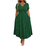 sachin and babi light blue dress Runwind Plus Size Maxi Dress for Curvy Women 3/4 Long Casual Wedding Guest  Dress with Pockets Green 2XL at Amazon Women's Clothing store main image 1
