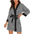 thumbnail image 1 of biudgviw Women's Robes Striped Short Bathrobe Casual Belted Housecoats Soft Lightweight V Neck Ladies Sleepwear S-XXL, 1 of 7