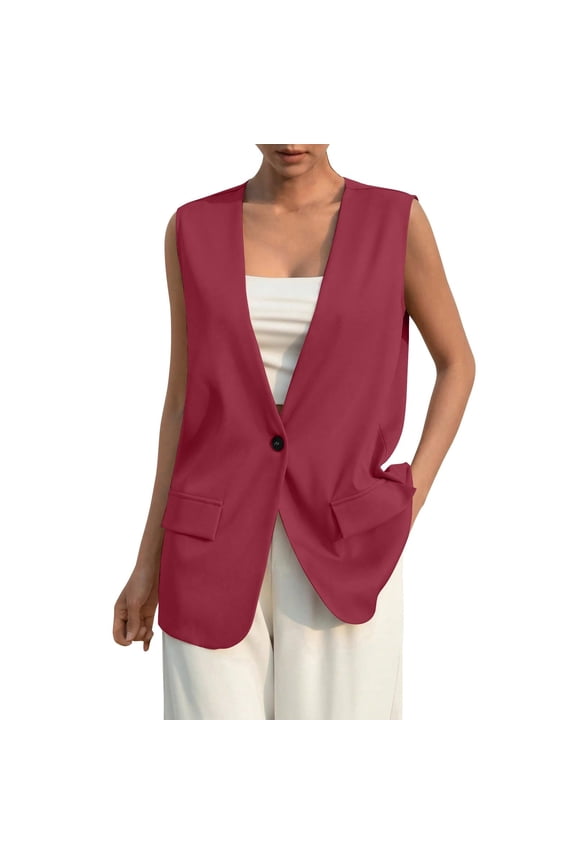 Women's Sleeveless Vest for Work Office Button V Neck Blazer Jacket Trendy Casual Lightweight Tops with Pockets
