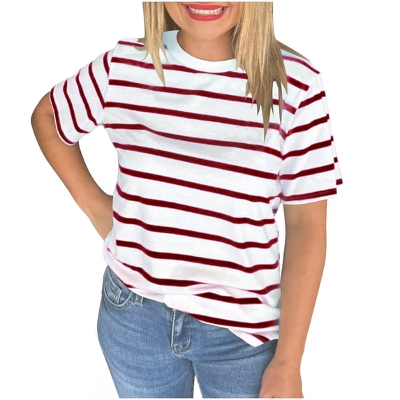 biudgviw Women's Striped Shirt Short Sleeve T-Shirt Lightweight Soft Crewneck Tunic Tops Fashion Basic Tee Summer Clothes