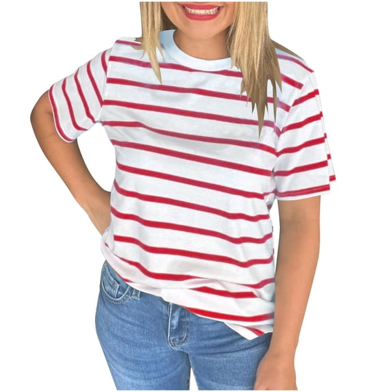 biudgviw Women's Striped Shirt Short Sleeve T-Shirt Lightweight Soft Crewneck Tunic Tops Fashion Basic Tee Summer Clothes