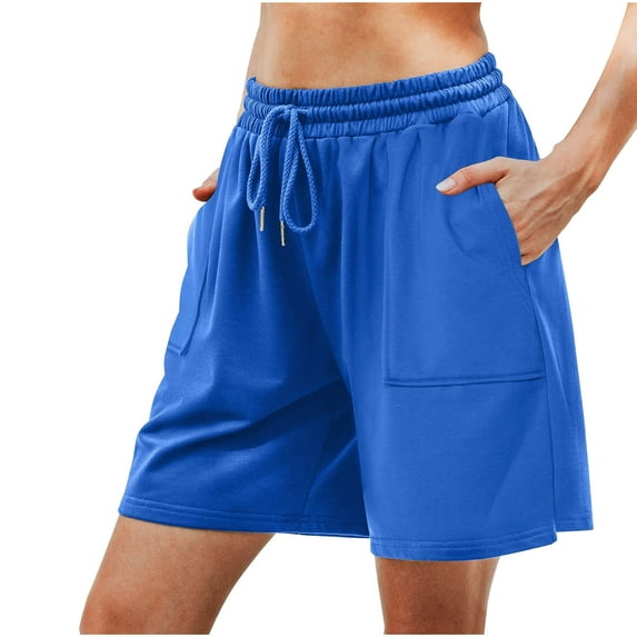 biudgviw Women's Sweat Shorts Drawstring Elastic Waist Lounge Shorts Classic Casual Wide Leg Shorts for Running Workout with Pockets