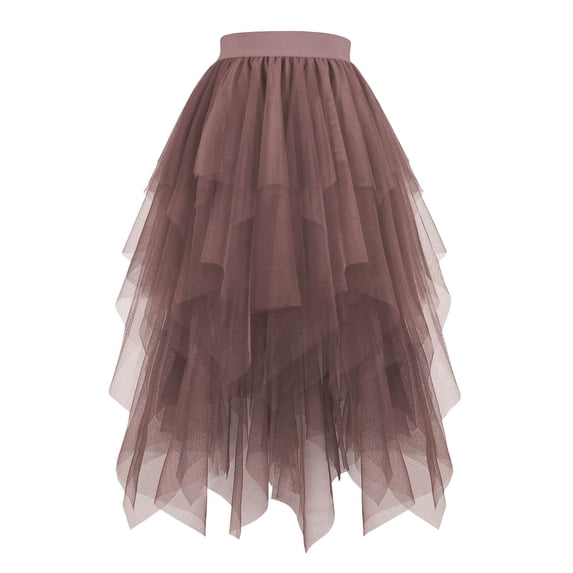 biudgviw Women's Tulle Skirts Spring Summer High Waisted Layered A-Line Skirt Fashion Casual Irregular Ruffle Mesh Skirt