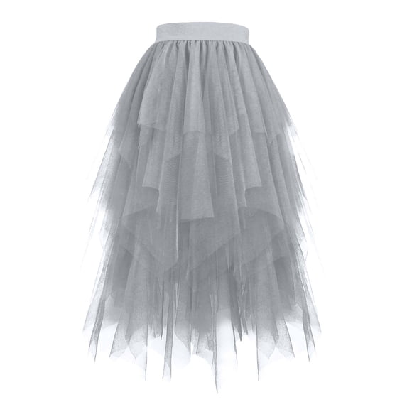 biudgviw Women's Tulle Skirts Spring Summer High Waisted Layered A-Line Skirt Fashion Casual Irregular Ruffle Mesh Skirt