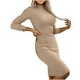 thumbnail image 1 of biudgviw Women's Turtleneck Sweater Dress Long Sleeve Ribbed Knit Fall Dress Stretch Midi Bodycon Dresses, 1 of 7