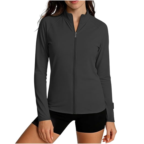 biudgviw Women's UPF 50+ Lightweight Athletic Jacket Sun Protection Long Sleeve Shirts Full Zip Casual Stand Collar UV Hooded Tops