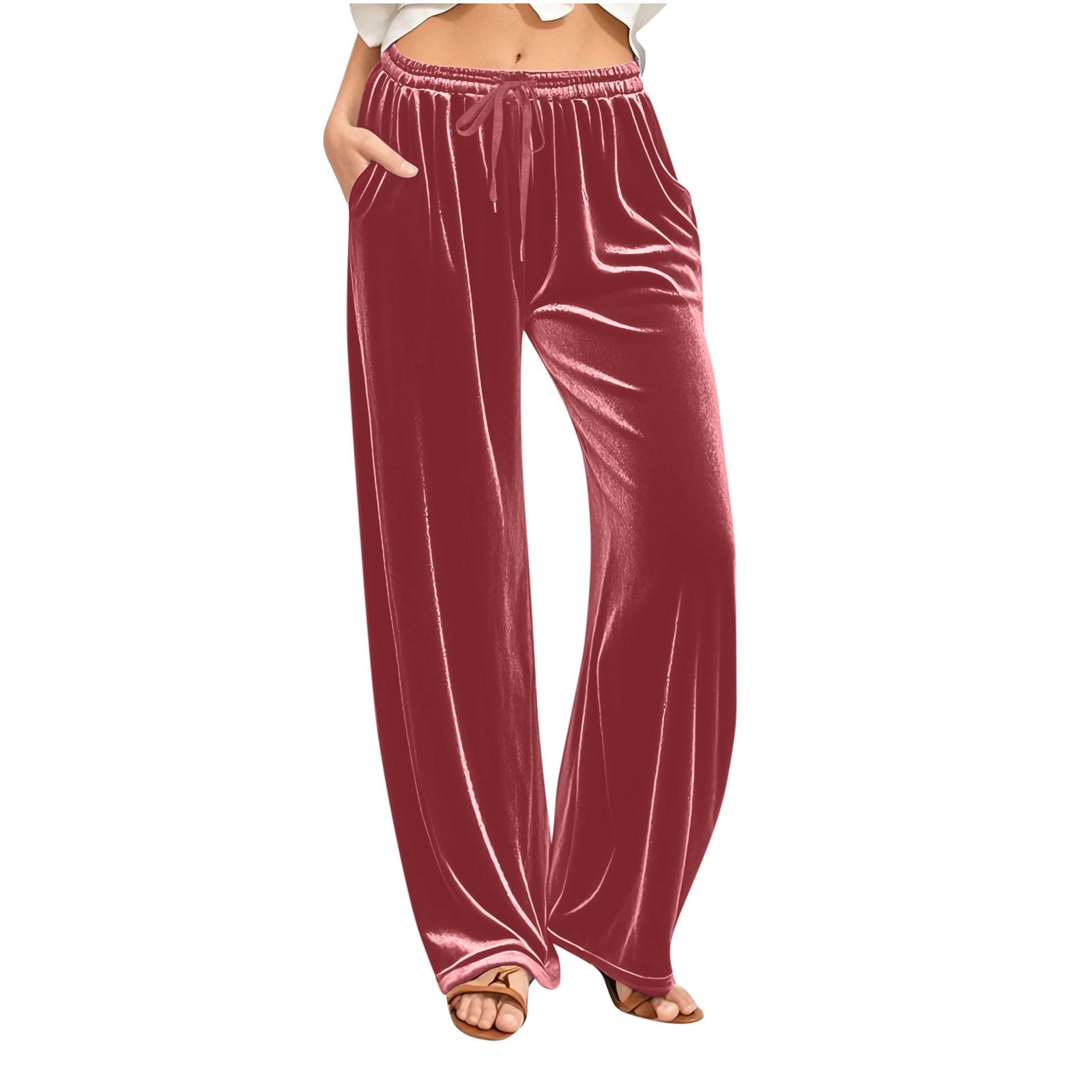 Velvet Wide-Leg Elastic Waist Pants