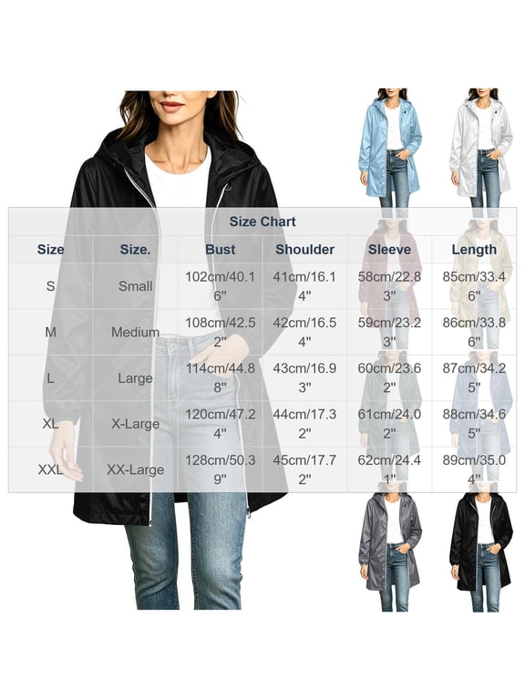 Women's Waterproof Rain Jacket Outdoor Casual Hooded Windbreaker Lightweight Packable Trench Coat with Pockets