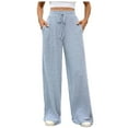thumbnail image 1 of biudgviw Women's Wide Leg Pants Ribbed Knit Drawstring Elastic High Waist Loose Lounge Pants Casual Flowy Comfy Soft with Pockets, 1 of 6